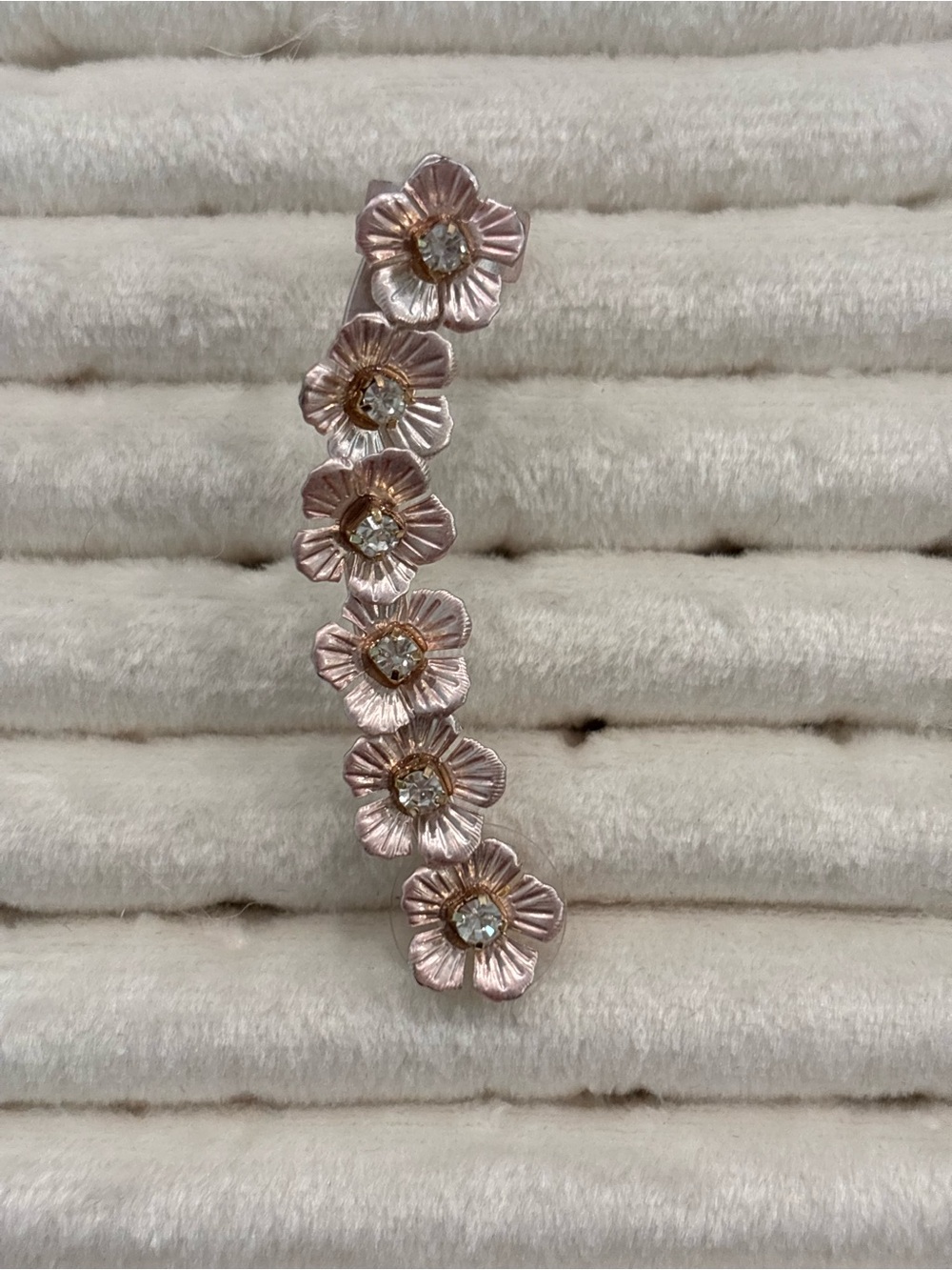 Rose Gold Floral Ear Climber Cuff with Crystal Centers - Jewelry Earrings